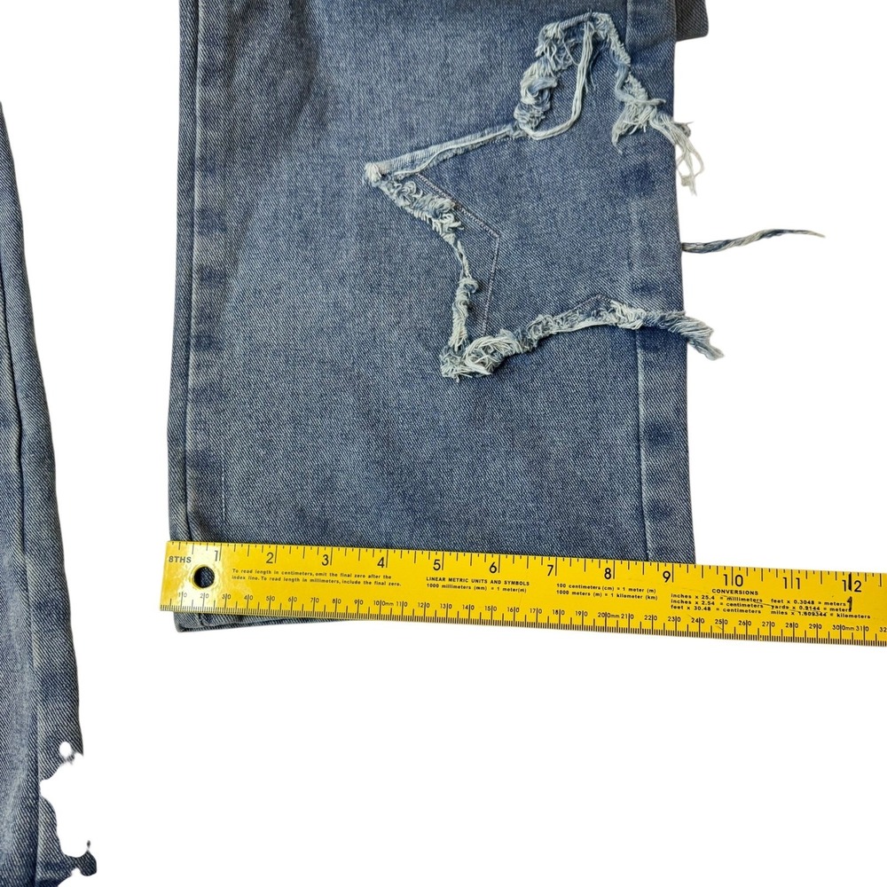 ROMWE Women Blue‎ Denim Star Cutout Ripped Jeans Wide Leg Y2K GRUNGE Whimsy Goth - Picture 8 of 10